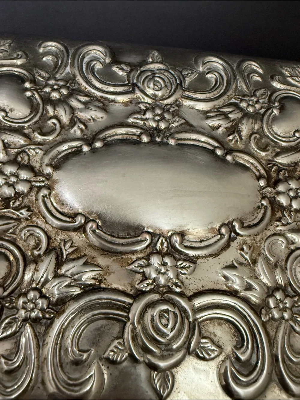 Vintage GODINGER Silver Plated Repousse Large Blue Velvet lined Jewelry Box